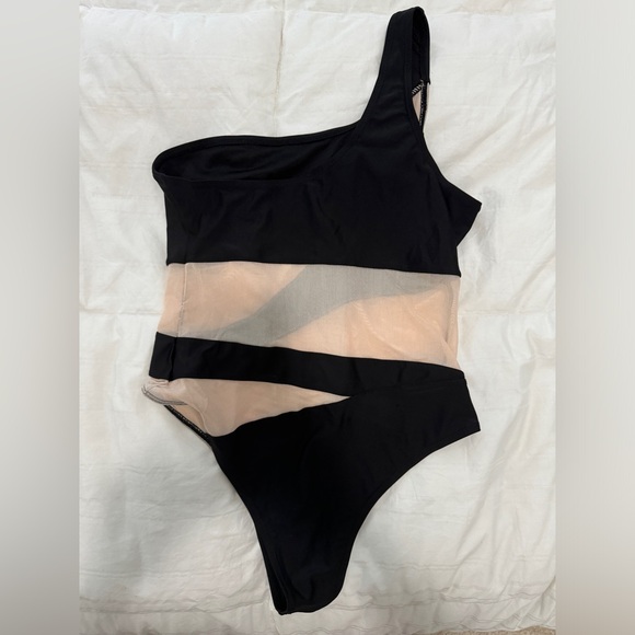 COPY - One Shoulder Sheer Cut Out One Pice Swimsuit - Picture 2 of 2